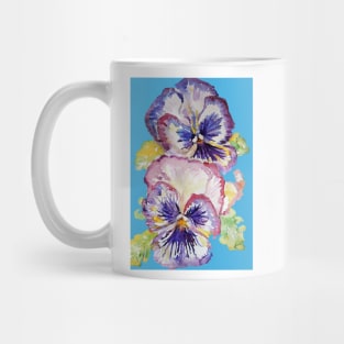 Pansy Watercolor Purple Flower Pattern on Light Blue Mug